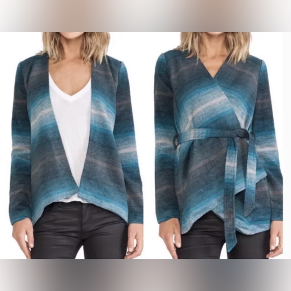 Jack by BB Dakota Jacket Womens Size M Waterfall Tie Front Teal Blue Aztec Lined